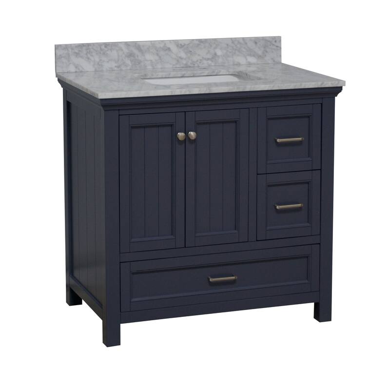 KitchenBathCollection Paige 36" Bathroom Vanity with Carrara Marble Top