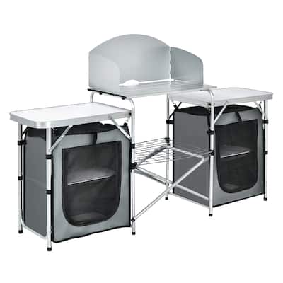 Costway Folding Portable Aluminum Camping Grill Table w/ Storage