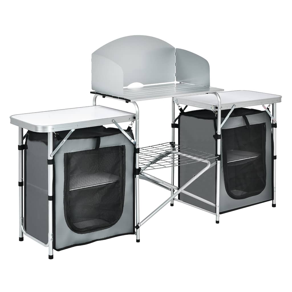 Costway Folding Portable Aluminum Camping Grill Table w/ Storage