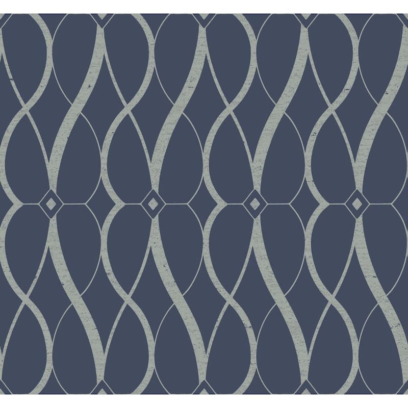 Fontaine, Graceful Geo 26.9' L X 27" W, Wallpaper Roll - Navy & Silver