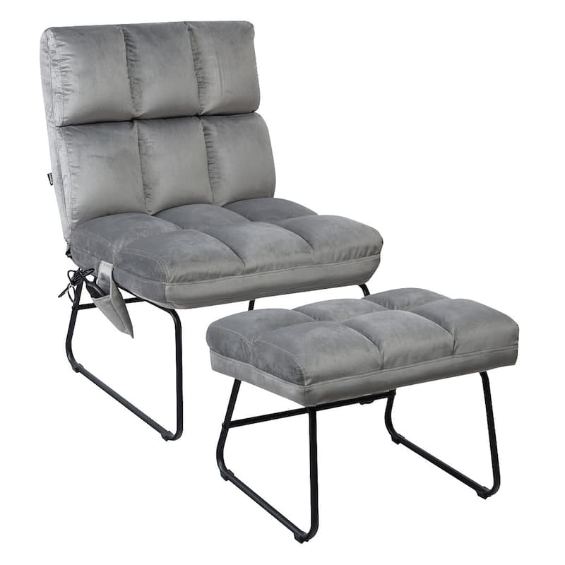 Massage Chair Velvet Accent Sofa Chair with Ottoman and Remote Control - 30.5" x 24" x 35" (L x W x H) - Grey