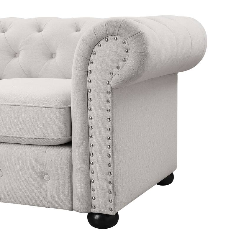 Corvus Aleksis Tufted Chesterfield 3-seater Sofa with Rolled Arms