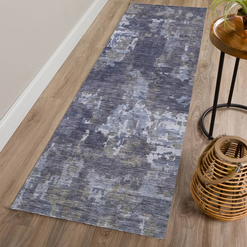 Machine Washable Indoor/ Outdoor Ombre Abstract Chantille Rug