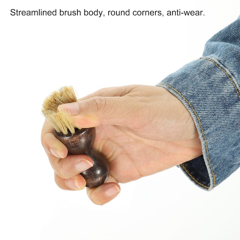 Bristle Shoes Brush, Mini Polish Daubers for Leather Boots Cloth, 1Set - Brown, Wooden Color