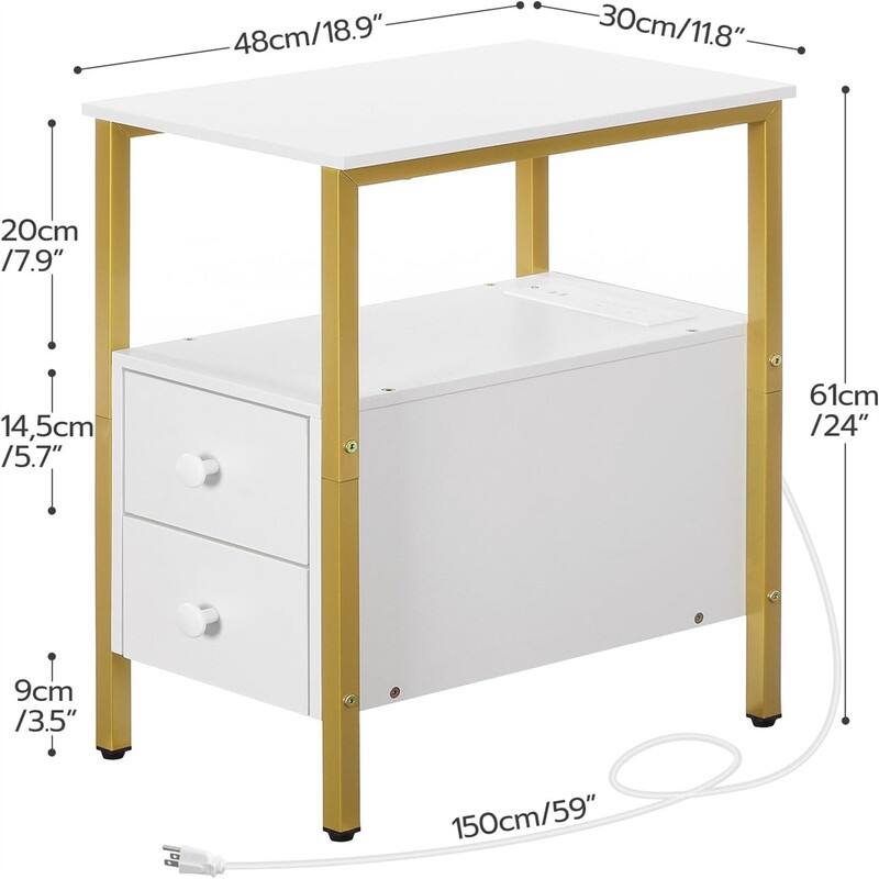 End Table with Charging Station - 11.8"D x 18.9"W x 24"H