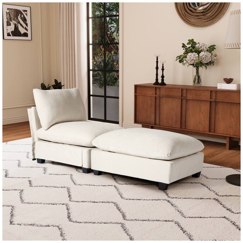 Lucca Chenille Upholstered Single Sofa Chair with Ottoman