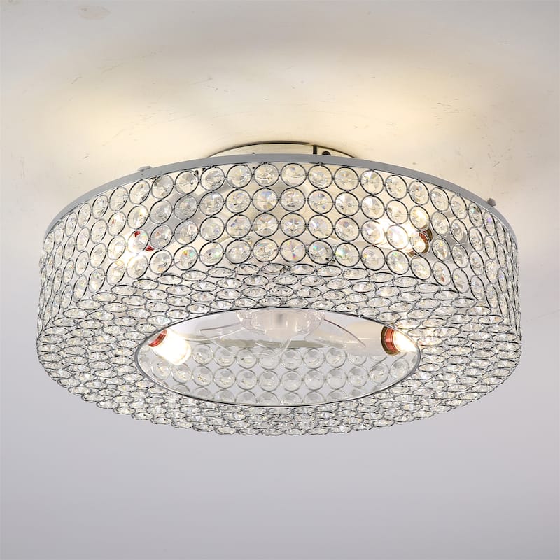 19.6" Crystal Ceiling Fans with Remote and 6 Speed DC Motor Reversible, NOT Included Bulbs
