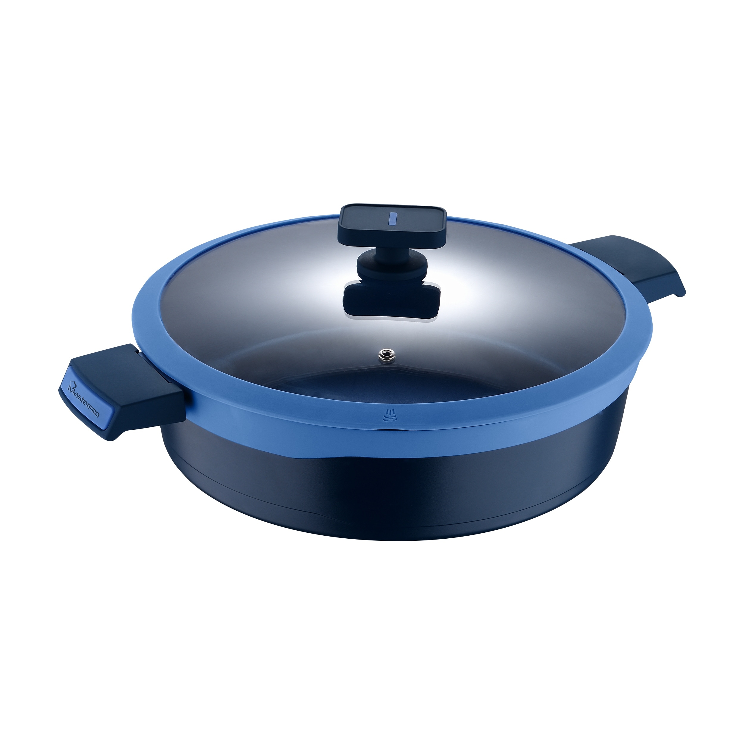 MasterPRO Gastro Diamond Collection 5.2 qt. Cast Aluminum Everyday Pan with Tempered Glass Lid, Blue