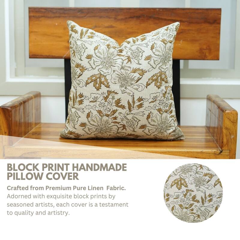 Fabdivine Farmhouse Living Room Pillowcase Floral 26x26 Inch Boho Soft Linen Summer Accent Brown Cushion Cover, Papaya Leaf