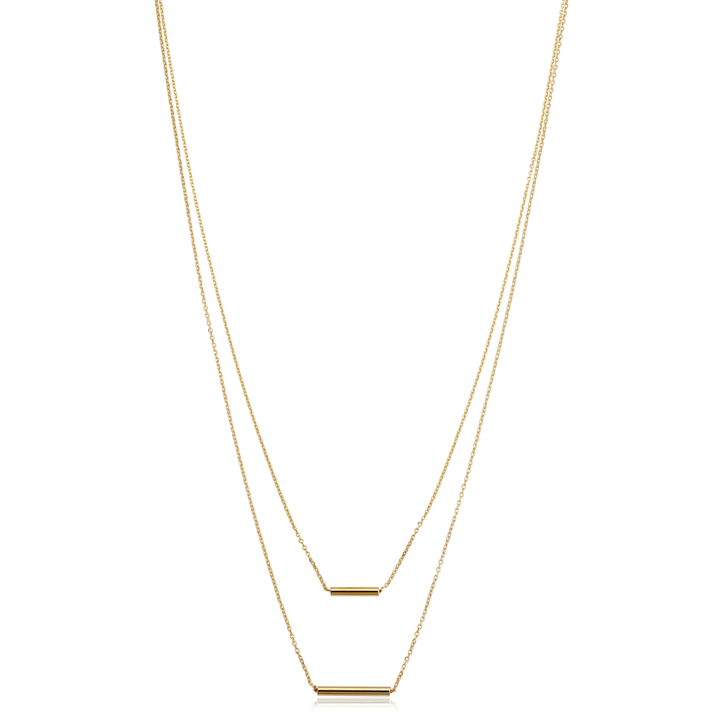 Au Naturale 14k Yellow Gold Tube Layer Adjustable Length Necklace for Women (adjusts to 17 or 18 inches)