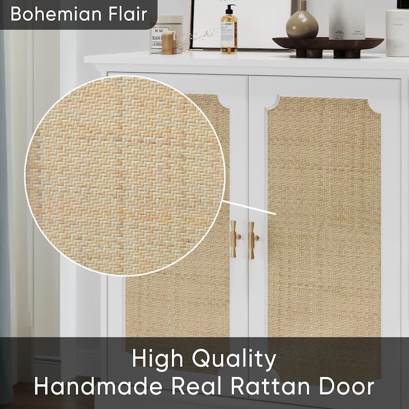 Rattan Door Sideboard Buffet Cabinet, Multipurpose Small Console Table