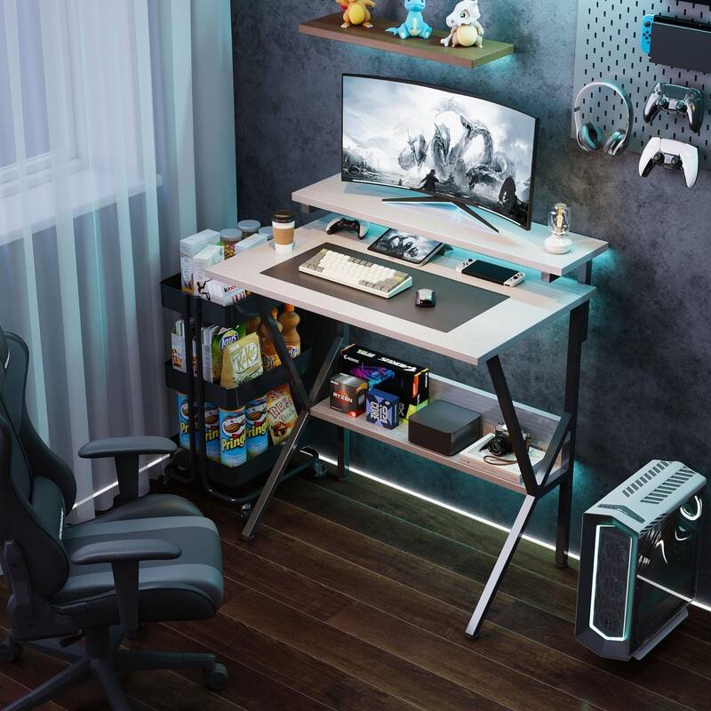 Computer Desk with 2-Tier Shelf