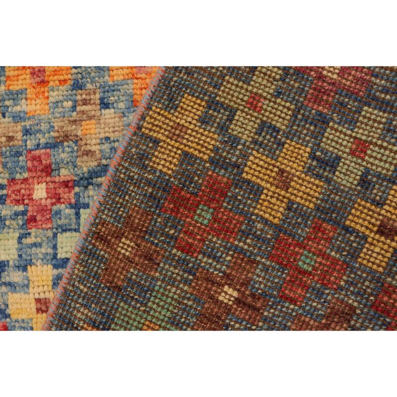 Modern Balochi Golden Blue/Red Hand Knotted Wool Rug - 3'4'' x 5'1''