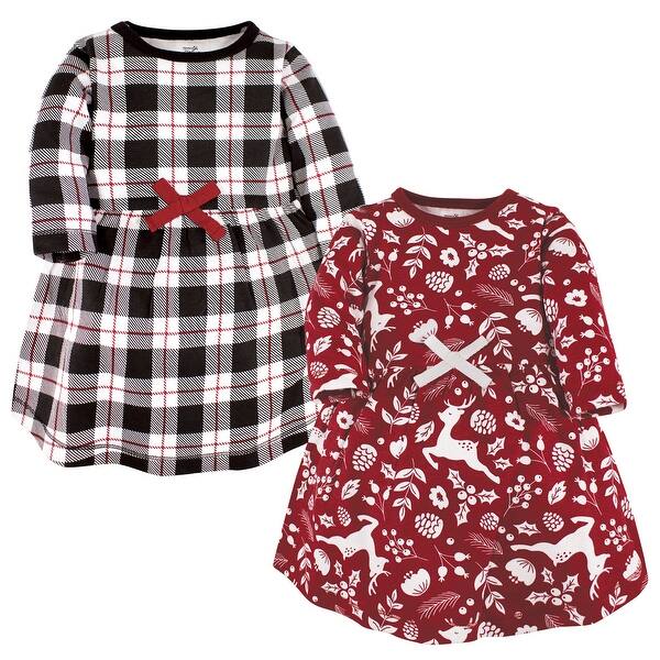 slide 1 of 1, Touched by Nature Infant and Baby Girl Organic Cotton Long-Sleeve Dresses, Red Winter Folk 0-3 Months - Red Winter Folk