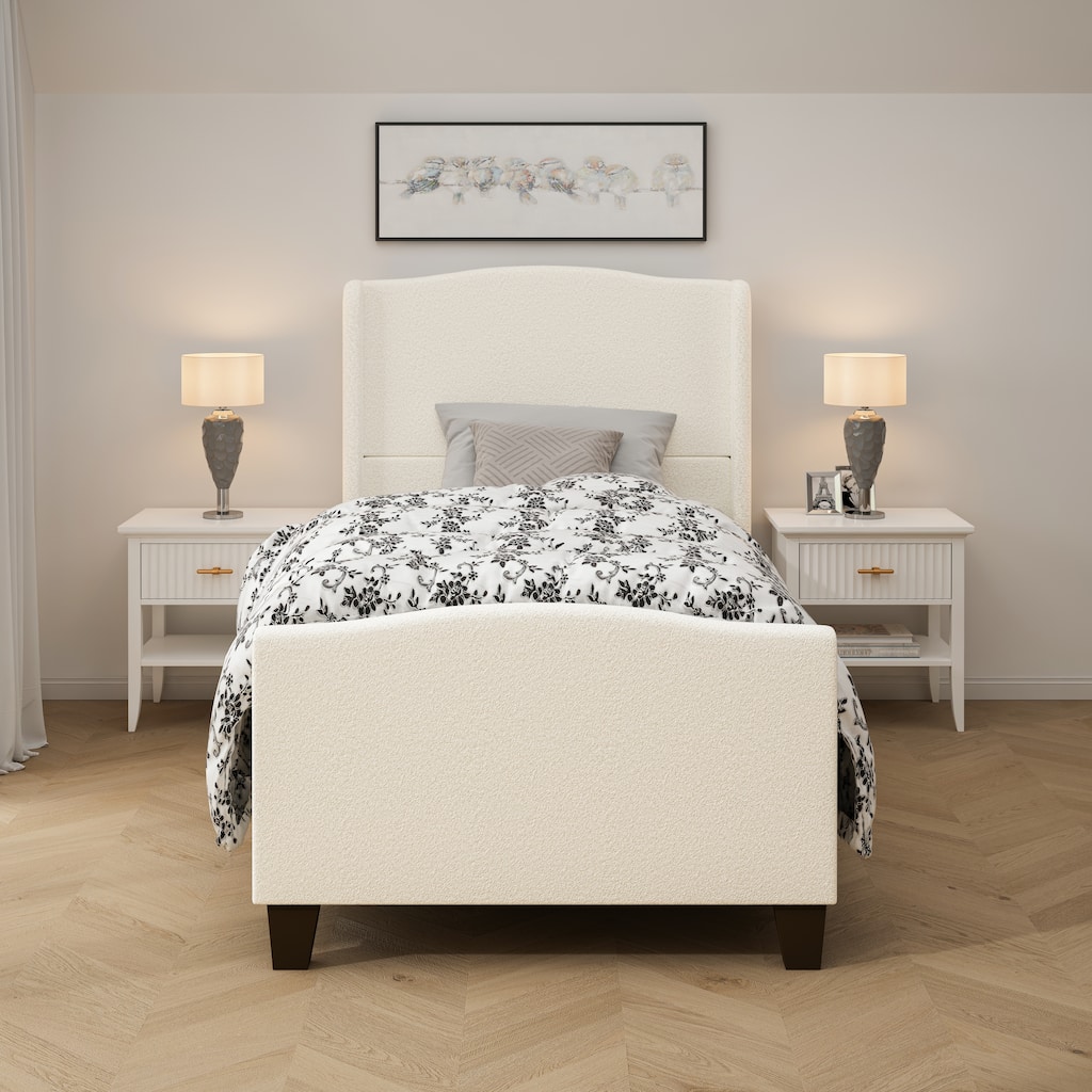 49.21"High Back Upholstered Headboard Teddy Velvet Bed Frame