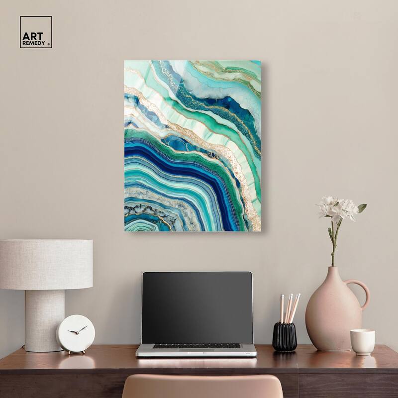 Blue Green Abstract Agate II Acrylic by Art Remedy, Ready to Hang
