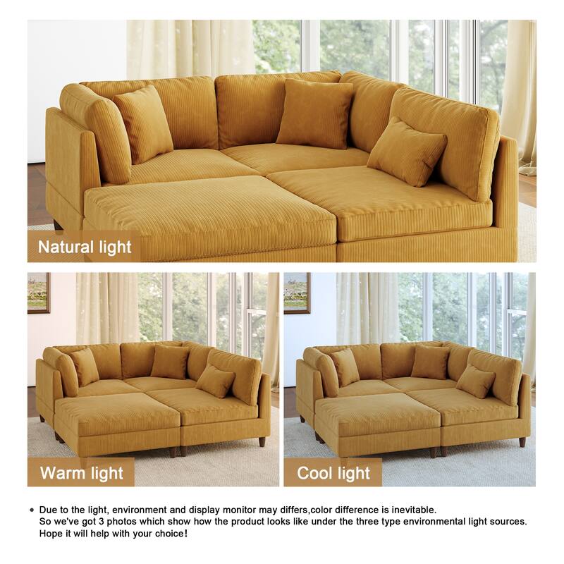 112" W Modern Upholstered Corduroy Modular Sectional Sofa