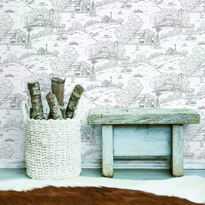 Manteca Pasture Toile Black/ White Wallpaper - Black/White