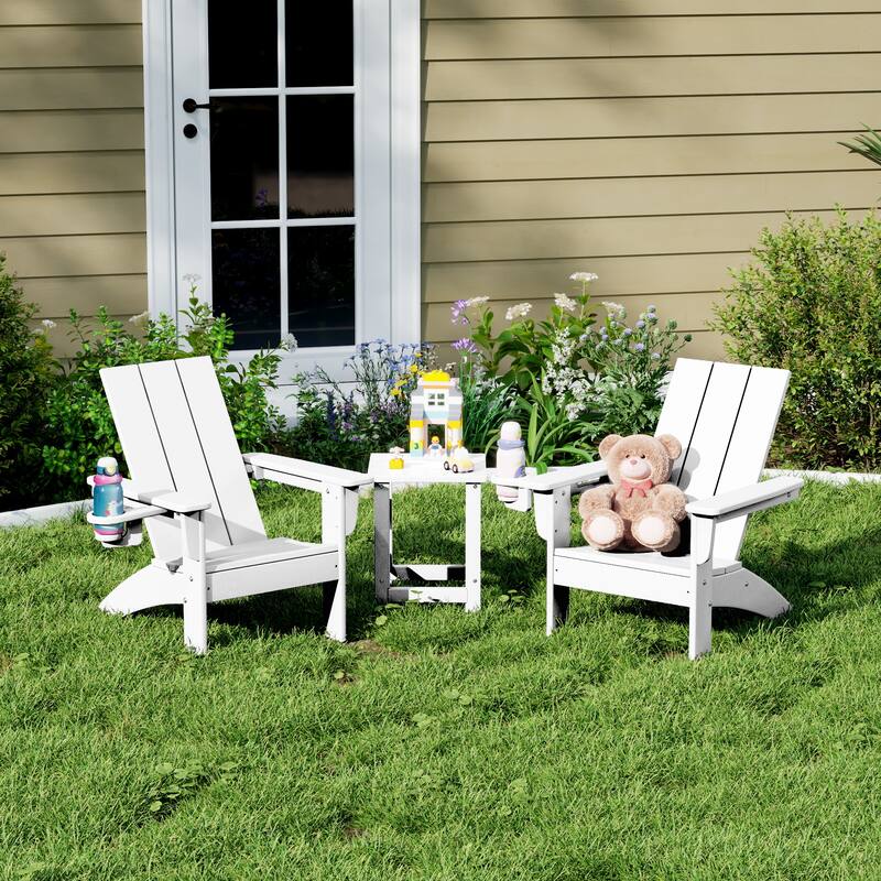 Shoreside Kids Outdoor Poly Adirondack Chair with Side Table 3-Piece Set
