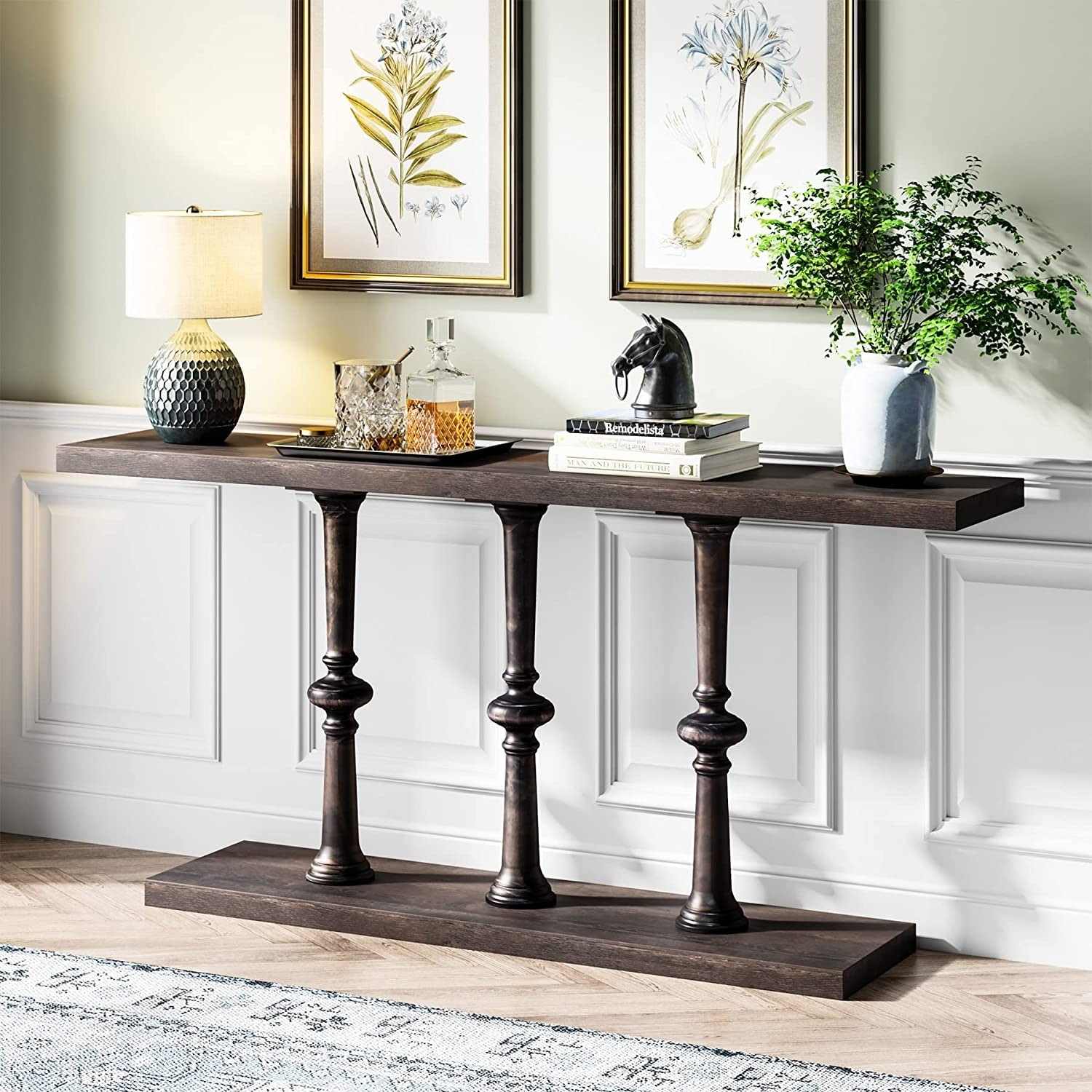 Narrow Wood Console Table Farmhouse 63 Inch Console Table Extra Long Skinny Sofa Table