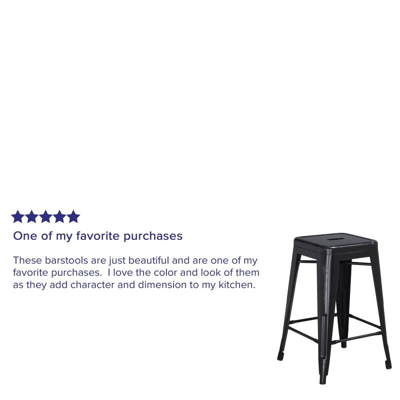 24" High Backless Distressed Metal Indoor-Outdoor Counter Height Stool