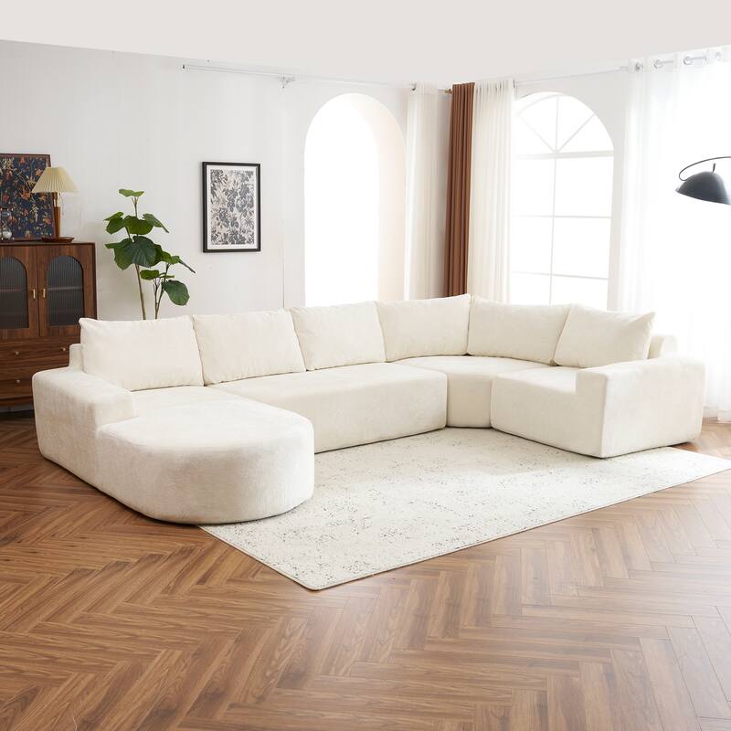 Chenille U-shaped Sofa, Cloud Sectional Sofa Set Upholstered Deep Seat Couches with 6 Pillow Recliner Sofa for Living Room