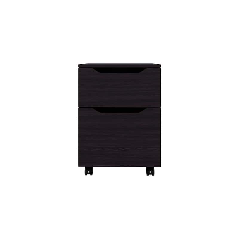 Black Modern Nightstand with Two Drawers and Rolling Design