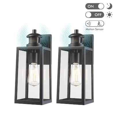 Motion Sensor and Dusk to Dawn Outdoor Wall Sconce,Dusk to Dawn Sensor Outdoor Lights Matte Black Finish with Clear Glass Shade