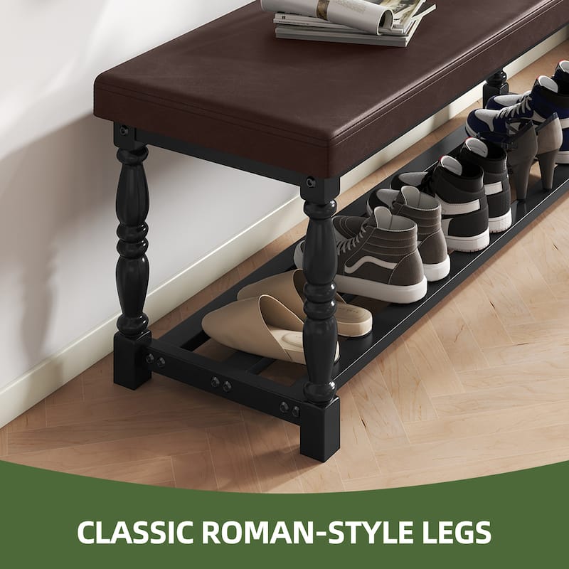 Moasis Entryway Shoe Bench with Cushioned Seat and 2-Tier Storage for Hallway