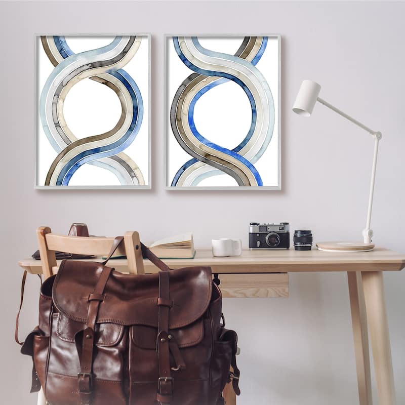Stupell Two Dimensional Spiral Helix Brown Blue Abstract Lines 2pc Multi Piece Framed Wall Art Set