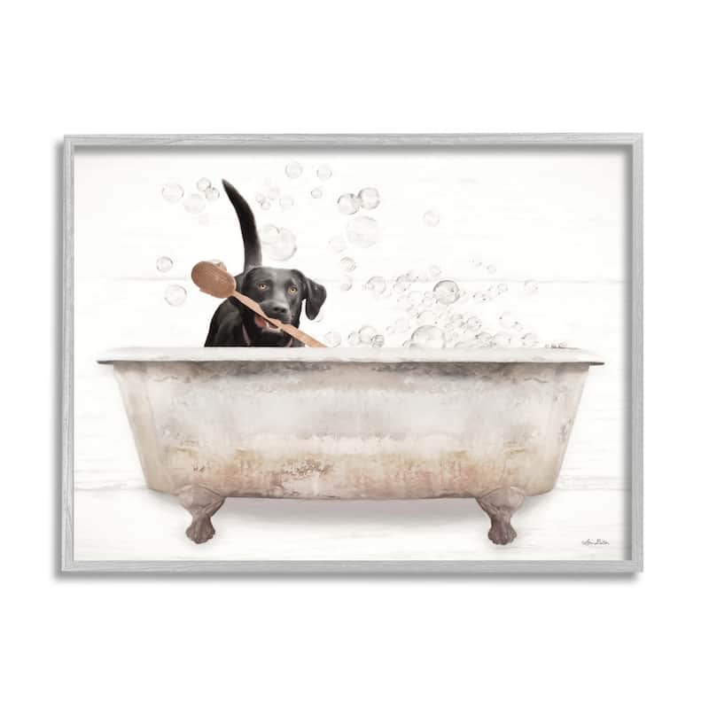 Stupell Happy Labrador in Rustic Bubble Bath Design Framed Wall Art - Multi-Color