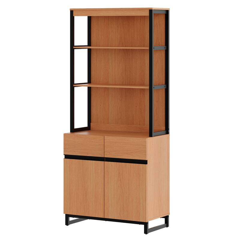 WAMPAT Modern 72" Tall Bookcase with Metal Base and Adjustable Shelves, Library Book Shelf with Storage Cabinet