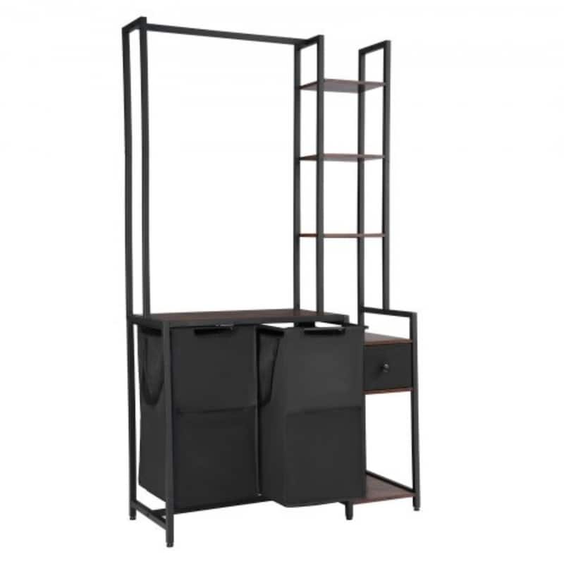 3-Tier Laundry Sorter with Rack Tall Laundry Hamper with Shelves 2 Section - 37.01 x 15.35 x 66.14 in