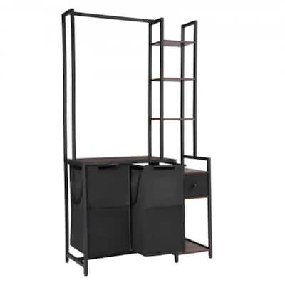 3-Tier Laundry Sorter with Rack Tall Laundry Hamper with Shelves 2 Section - 37.01 x 15.35 x 66.14 in