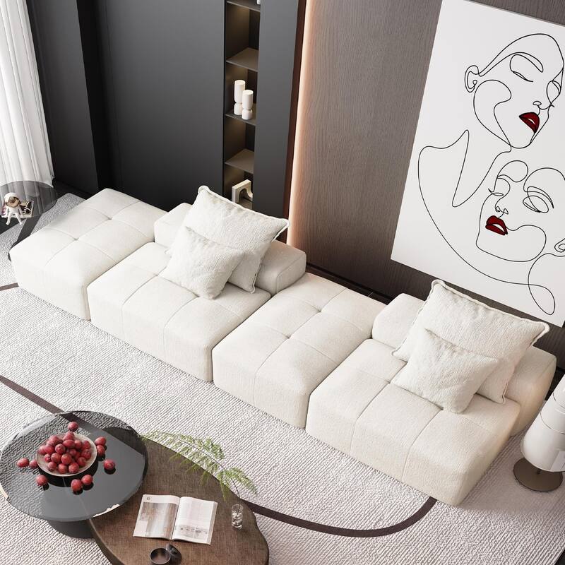 GDFStudio - Sparkling Chenille Oversized 2-Seater 142" Modular Sectional Sofa with 2 Ottomans