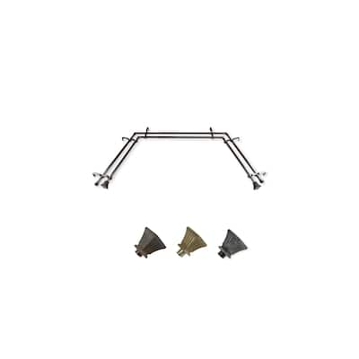 Adjustable Curtain Rods for 3-Part Windows - Telescoping Design, Antique Brass Finish, Bay Window Hardware Set - M