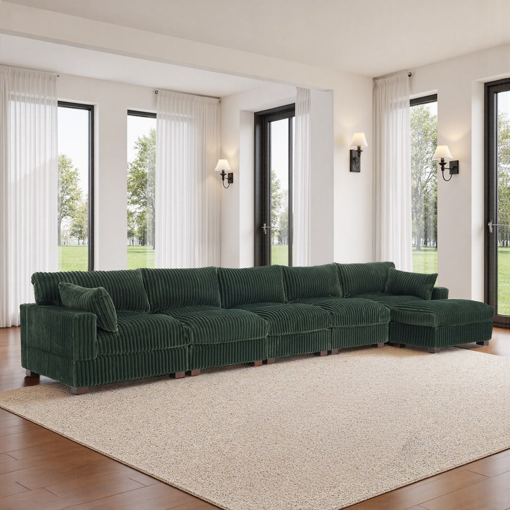 Cloud-Like Flannel Fabric Modular Sectional Sofa with Ottoman