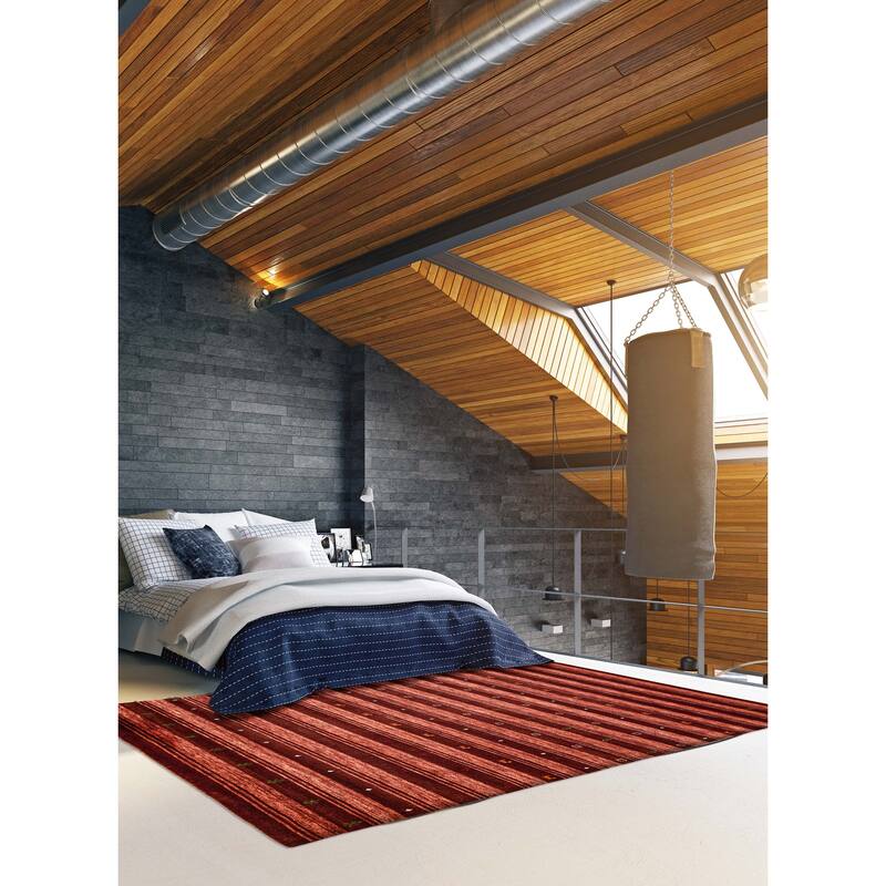 ECARPETGALLERY Hand Loomed Kashkuli Gabbeh Dark Copper Wool Rug - 6'6 x 9'9