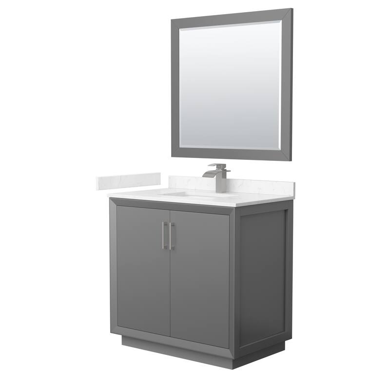 Strada 36-Inch Single Vanity Set, Cultured Marble Top, 34-Inch Mirror