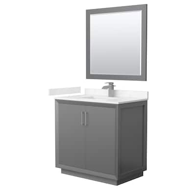 Strada 36-Inch Single Vanity Set, Cultured Marble Top, 34-Inch Mirror