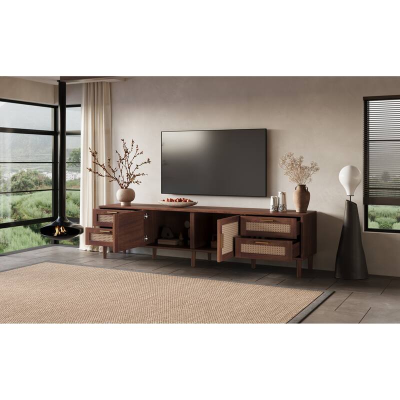 Roomfitters 78 Inch TV Stand for TVs up to 85 Inch, Modern Media Console with 4 Drawers & Soft Close Doors, Dark Brown