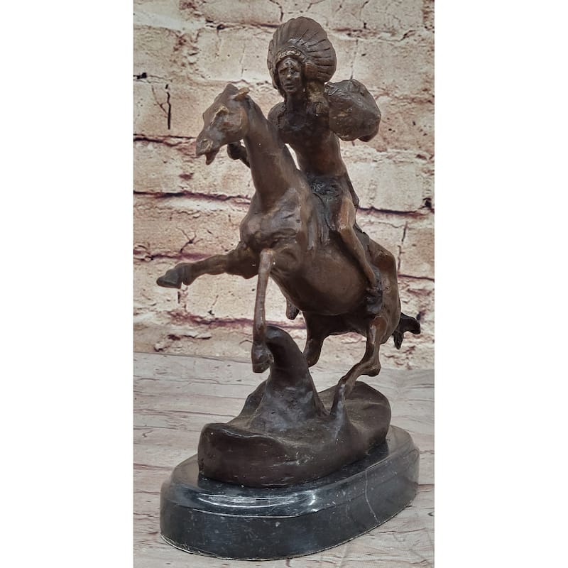 Warrior Frederic Remington Bronze Statue Sculpture Native American Horseman 9 Inches X 10 Inches