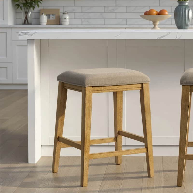 Jane Contemporary Transitional Backless Wood Counter Height Kitchen Bar Stool with Fabric Upholstered Seat - Single - Taupe - Counter Height