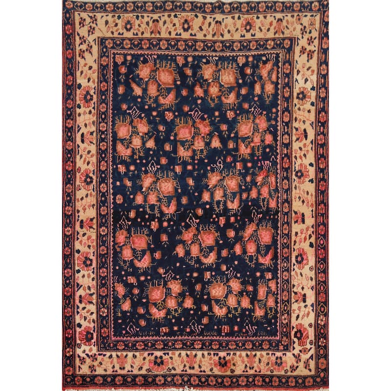 Blue Sirjan Persian Vintage Area Rug Hand-Knotted Wool Carpet - 4'6"x 6'3"