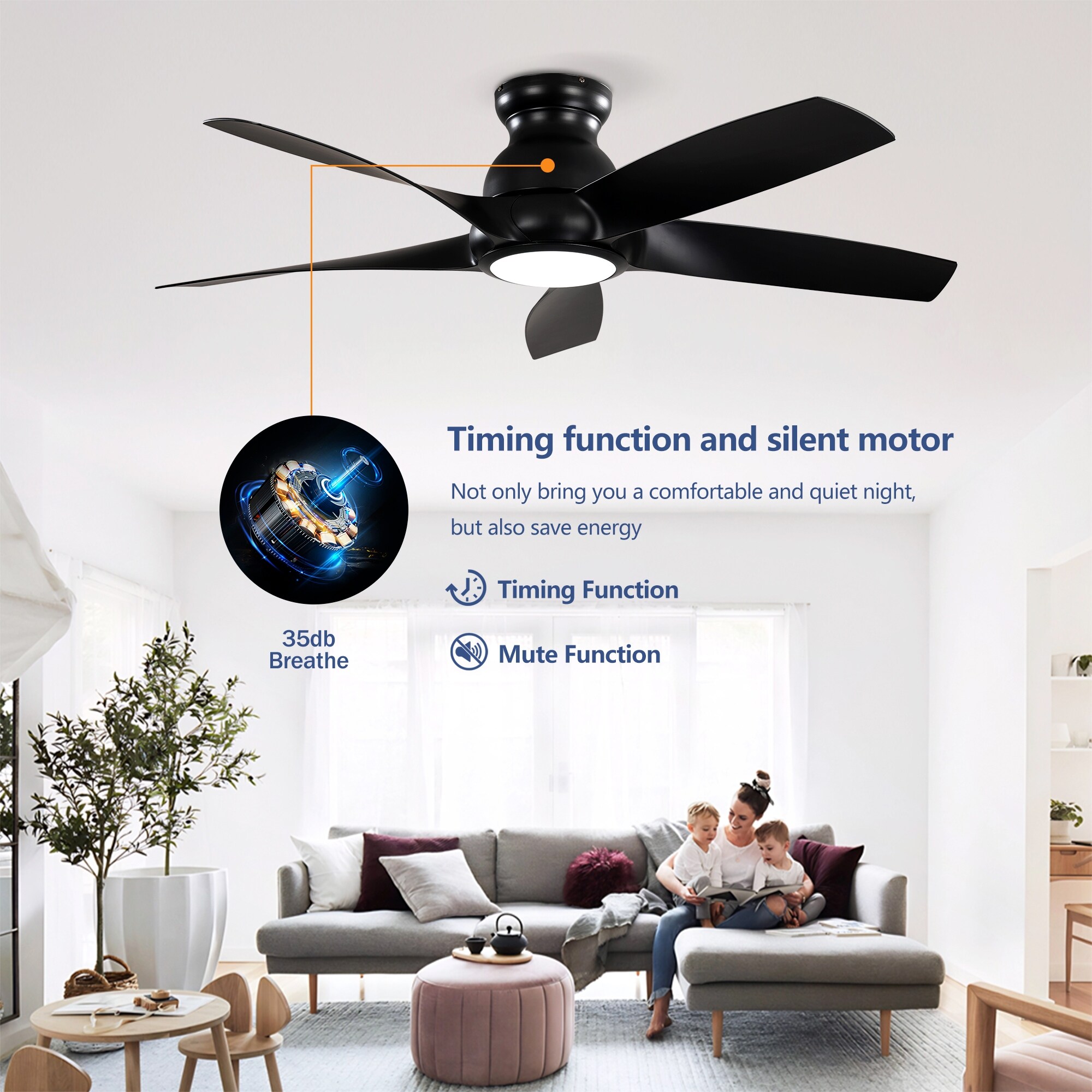Living Room Ceiling Fan with LED Light & Remote Control - On Sale
