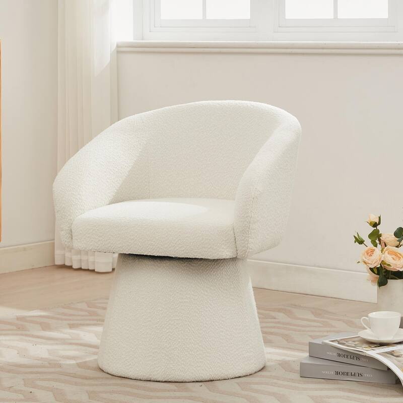 Modern 360° Swivel Accent Chair, Boucle Upholstered, Comfy Barrel Chair for Living Room, Bedroom & Office - White