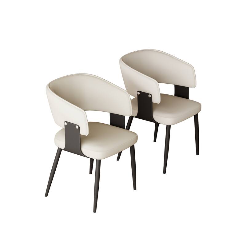 Modern Faux Leather Dining Chair, 2 pieces, Stainless steel legs, White