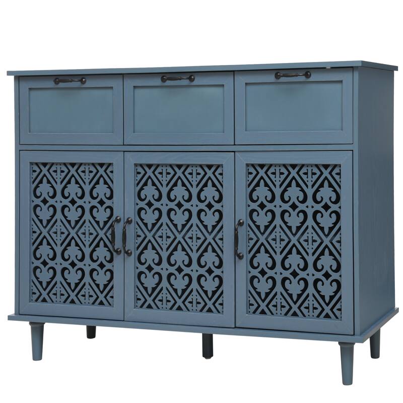 Retro Style 47.24" Horizontal Dresser with 3 Drawer and 3 Door, Carved Panel for Bedroom, Living Room