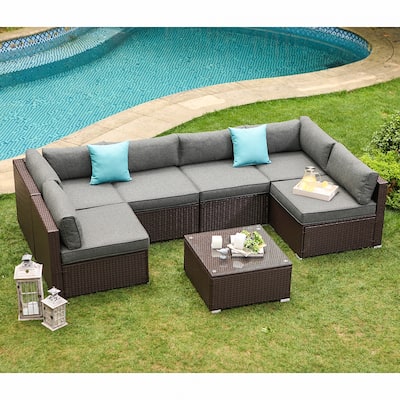 COSIEST 7-piece Outdoor Patio Furniture Wicker Sectional Sofa Set (Color Options Available)