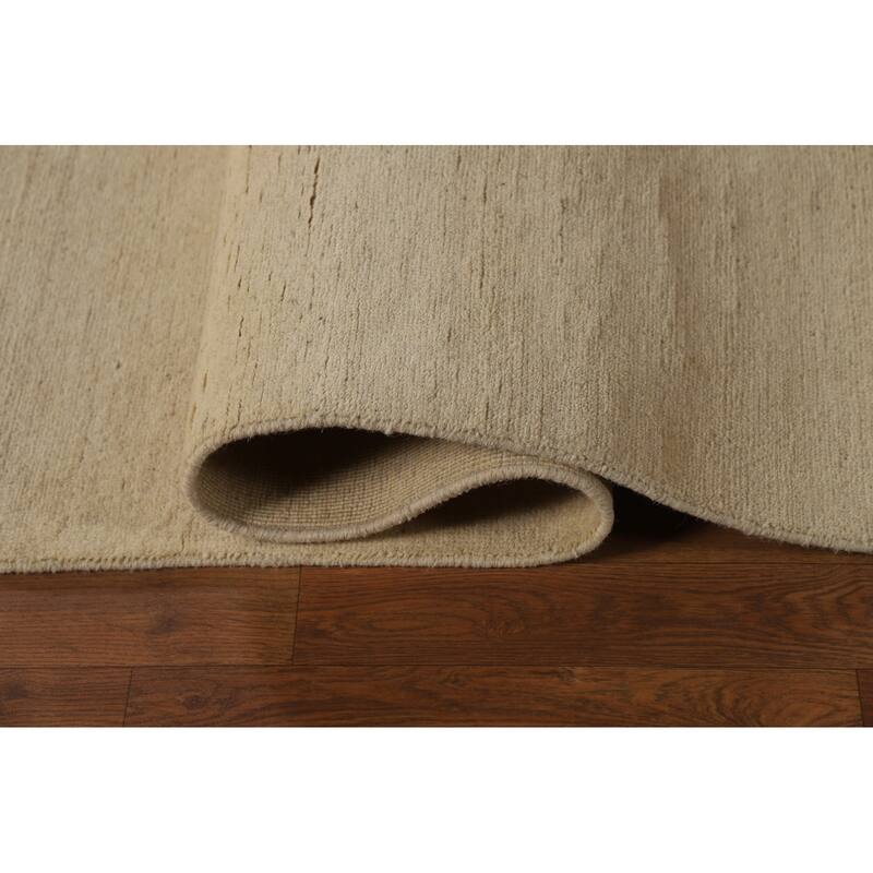 Hand Knotted Oriental 100% Wool Carpet Modern Solid Beige & Ivories Gabbeh Area Rug - 11' 11'' X 8' 8''